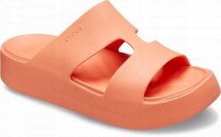 Klapki Dla Dorosłych Crocs Getaway Platform H-strap. Niebieskie klapki damskie Crocs, bez wzorów, z materiału, bez obcasa, bez zapięcia. Za 139.99 zł.