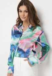 Zielono-Niebieska Koszula w Abstrakcyjny Wzór Tie-Dye Ivarte. Zielone koszule damskie Born2be, l, bez wzorów, bez kołnierzyka, bez ramiączek. Za 109.99 zł.