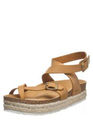 BACKSUN Skórzane japonki w kolorze jasnobrązowym rozmiar: 40. Brązowe klapki damskie Backsun, bez wzorów, bez obcasa, bez zapięcia. Za 181.33 zł.