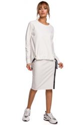 Asymetryczna Bluza z Lampasami - Ecru. Czarne bluzy damskie MOE, l, bez wzorów, z bawełny, bez kaptura. Za 229.90 zł.