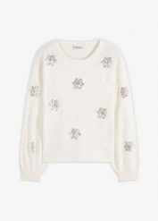 Sweter. Białe swetry klasyczne damskie bonprix, bez kołnierzyka. Za 117.99 zł.