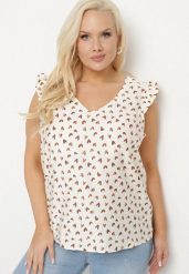 Jasnobeżowa Bluzka z Wiskozą w Serduszka z Falbankami na Ramionach Tasozi. Brązowe bluzki damskie Born2be, plus size, bez wzorów, z jeansu, bez kołnierzyka, plus size, bez ramiączek. Za 54.99 zł.