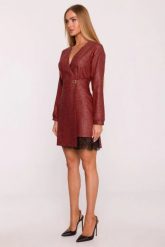 Elegancka sukienka tweedowa trapezowa kopertowa bordowa. Czerwone sukienki damskie MOE, bez wzorów, z koronki, biznesowe, bez ramiączek. Za 379.00 zł.