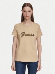 Guess T-Shirt W6YI29 K4348 Beżowy Regular Fit. Brązowe t-shirty damskie Guess, xs, z aplikacjami, z bawełny, bez kołnierzyka. Za 174.99 zł.