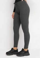 Ciemnoszare Legginsy z Elastycznej Bawełny z Wiązaniem w Talii Blemania. Szare legginsy damskie Born2be, l, bez wzorów, z bawełny. Za 34.99 zł.