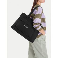 Torebka Roxy. Czarne shopper bag Roxy, bez wzorów, bez dodatków. Za 79.99 zł.