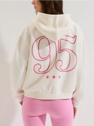 Dresowa rozpinana bluza z kapturem - kremowy. Białe bluzy damskie Sinsay, l, bez wzorów, z dresówki, z kapturem. Za 49.99 zł.