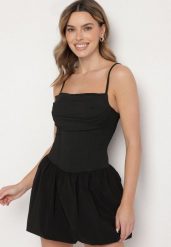 Czarna Gorsetowa Sukienka Bombka z Wiskozą i Podszewką Szortami Redine. Czarne sukienki damskie Born2be, bez wzorów, z wiskozy, eleganckie, bez ramiączek. Za 139.99 zł.