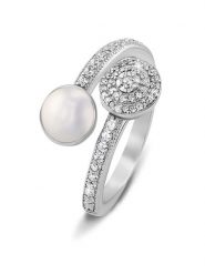 CHARM'S Srebrny pierścionek z perłą i cyrkoniami rozmiar: 58. Białe pierścionki damskie CHARM'S, z cyrkonią, srebrne. Za 130.99 zł.