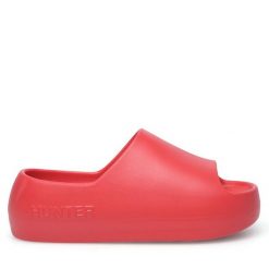 Klapki Hunter. Czerwone klapki damskie Hunter, bez wzorów, bez obcasa, bez zapięcia. Za 79.99 zł.