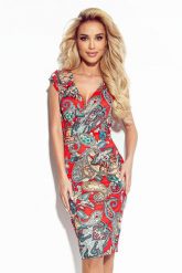 Ołówkowa Sukienka w Wzór Boho. Czerwone sukienki damskie NUMOCO, bez wzorów, z elastanu, boho, bez ramiączek. Za 199.90 zł.