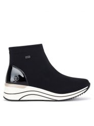 Remonte Botki D0T73-03 Czarny. Czarne botki damskie Remonte, z materiału, bez obcasa, na koturnie, bez zapięcia. Za 349.99 zł.