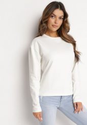 Biała Bawełniana Bluza z Długim Rękawem i Ozdobnym Wiązaniem Pinada. Białe bluzy damskie Born2be, bez wzorów, z bawełny, bez kaptura. Za 84.99 zł.