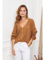 Joséfine Kardigan "Beegees" w kolorze jasnobrązowym rozmiar: M. Brązowe kardigany damskie Joséfine, m, bez wzorów, ze splotem. Za 130.99 zł.