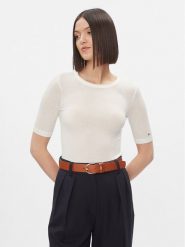 Tommy Hilfiger T-Shirt Slim Soft Tencel C-Nk 1/2Slv WW0WW39789 Écru Slim Fit. T-shirty damskie Tommy Hilfiger, m, bez wzorów, z wiskozy, bez kołnierzyka. Za 309.99 zł.