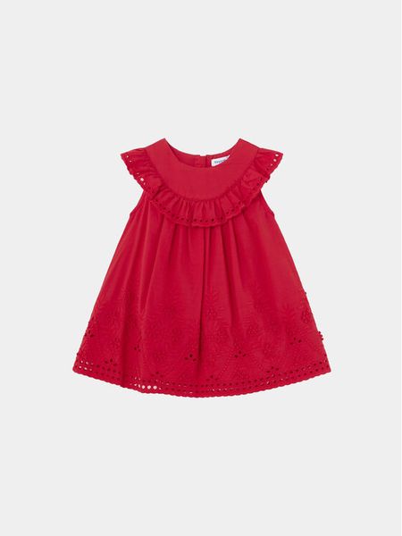 Mayoral Sukienka letnia 1915 Czerwony Regular Fit. Czerwone sukienki dziewczęce Mayoral, bez wzorów, z bawełny, bez ramiączek, proste. Za 169.99 zł.