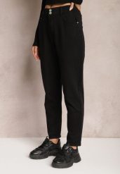 Czarne Jeansy Mom Fit z Wysokim Stanem i Gumką w Pasie Yvona. Czarne jeansy damskie Renee, bez wzorów, z jeansu. Za 109.99 zł.