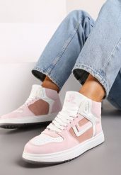 Biało-Różowe Sneakersy Alcothee. Czerwone obuwie sportowe damskie Born2be, z jeansu, bez zapięcia. Za 49.99 zł.