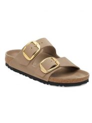 Birkenstock Skórzane klapki "Arizona Big Buckle" w kolorze beżowym rozmiar: 41. Brązowe klapki damskie Birkenstock, bez wzorów, z otwartym noskiem, bez obcasa, bez zapięcia. Za 569.68 zł.