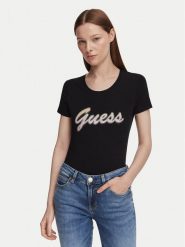 Guess T-Shirt W6YI56 K5028 Czarny Slim Fit. Czarne t-shirty damskie Guess, m, z aplikacjami, z bawełny, bez kołnierzyka. Za 194.99 zł.