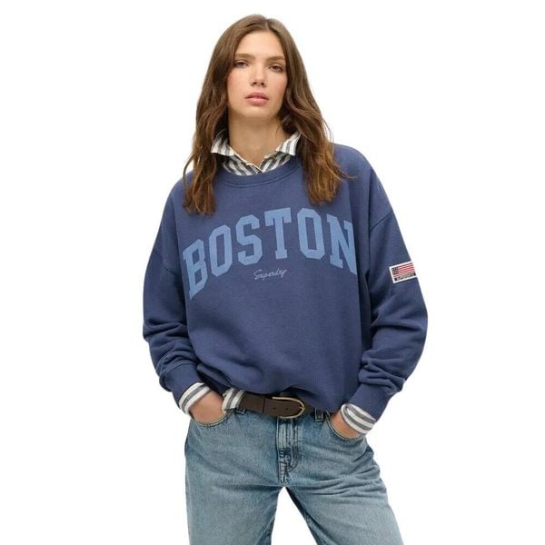 Bluza damska Superdry Athletic Essentials. Niebieskie bluzy damskie Superdry, na wiosnę, m, bez wzorów, prążkowane, bez kaptura. Za 309.80 zł.