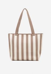Beżowa Torebka Shopperka z Suwakiem w Paski Saloniela. Brązowe shopper bag Renee, z jeansu, bez dodatków. Za 44.99 zł.