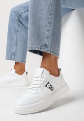 Białe Sneakersy z Ozdobnym Nadrukiem i Delikatną Perforacją Bleordia. Białe obuwie sportowe damskie Born2be, z materiału, bez zapięcia. Za 89.99 zł.