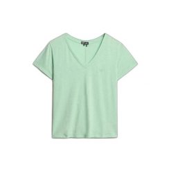 Koszulka damska z dekoltem w serek z haftem Superdry Slub. Zielone koszulki sportowe damskie Superdry, bez wzorów, bez ramiączek. Za 114.00 zł.