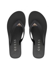 Guess Japonki FLJCNY ELE24 Czarny. Czarne klapki damskie Guess, z aplikacjami, ze skóry, bez obcasa, bez zapięcia. Za 233.99 zł.