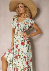 Jasnozielona Wiskozowa Sukienka w Kwiatowy Print Rozkloszowana Maxi Veradisia. Zielone sukienki damskie Renee, bez wzorów, z wiskozy, bez ramiączek. W wyprzedaży za 83.99 zł.