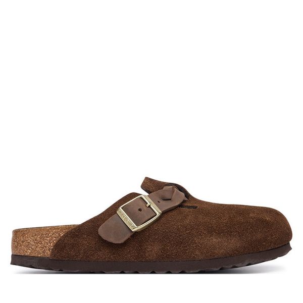 Klapki Birkenstock. Brązowe klapki damskie Birkenstock, bez wzorów, bez obcasa, bez zapięcia. Za 719.99 zł.