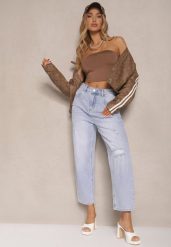 Jasnoniebieskie Jeansy Boyfriend High Waist Zdobione Przetarciami Neniffia. Niebieskie jeansy damskie Renee, z aplikacjami, z jeansu. Za 44.99 zł.