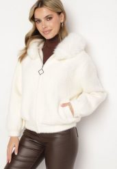 Jasnobeżowa Rozpinana Bluza z Wiskozą Wełną i Futerkiem Tesalttia. Brązowe bluzy damskie Born2be, l, z aplikacjami, z jeansu, bez kaptura. Za 219.99 zł.