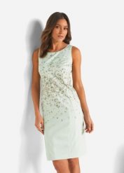 Sukienka ołówkowa z nadrukiem. Zielone sukienki damskie bonprix, bez wzorów, klasyczne, bez ramiączek. Za 209.99 zł.