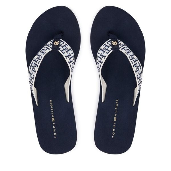 Japonki Tommy Hilfiger. Niebieskie klapki damskie Tommy Hilfiger, bez wzorów, bez obcasa, bez zapięcia. Za 229.99 zł.