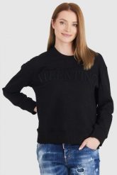 VALENTINO GARAVANI Czarna bluza damska z wytłaczanym logo. Czarne bluzy damskie Valentino Garavani, s, bez wzorów, prążkowane, bez kaptura. W wyprzedaży za 1,799.99 zł.