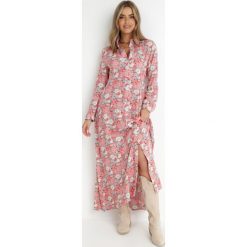 Różowo-Czerwona Sukienka Koszulowa Fabillus. Czerwone sukienki damskie Born2be, bez wzorów, z tkaniny, boho, bez ramiączek. Za 159.99 zł.