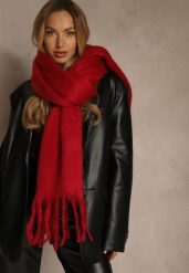 Bordowy Szalik Ozdobiony Frędzlami Owedela. Czerwone szaliki damskie Renee, bez wzorów, z jeansu. Za 44.99 zł.