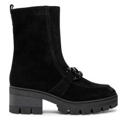 Botki Gabor. Czarne botki damskie Gabor, bez obcasa, na słupku, bez zapięcia. Za 549.99 zł.