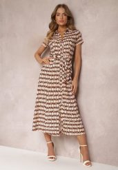 Beżowo-Bordowa Sukienka Mamci Koszulowa Wiązana w Pasie Maevana. Brązowe sukienki damskie Renee, bez wzorów, z wiskozy, eleganckie, bez ramiączek. W wyprzedaży za 159.99 zł.