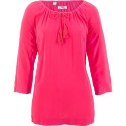 Bluzka z dekoltem carmen, rękawy 3/4 bonprix różowy hibiskus. Bluzki damskie marki Mohito. Za 59.99 zł.