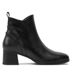 Botki Marco Tozzi. Czarne botki damskie Marco Tozzi, bez obcasa, na słupku, bez zapięcia. Za 369.99 zł.
