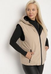 Beżowa Dwustronna Kamizelka z Kapturem Zdobiona Pikowanymi Przeszyciami Tuliona. Brązowe kamizelki damskie Born2be, plus size, z aplikacjami, z jeansu, z kapturem. Za 119.99 zł.