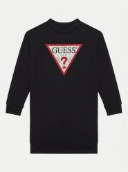Guess Sukienka dzianinowa J3YK20 KA6R4 Czarny Regular Fit. Czarne sukienki dziewczęce Guess, z aplikacjami, z bawełny, bez ramiączek, proste. Za 129.99 zł.