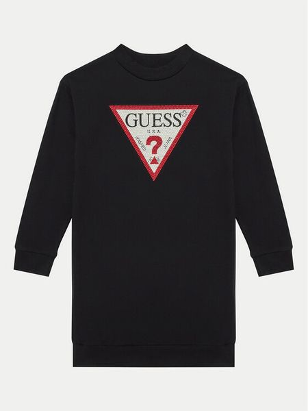Guess Sukienka dzianinowa J3YK20 KA6R4 Czarny Regular Fit. Czarne sukienki dziewczęce Guess, z aplikacjami, z bawełny, bez ramiączek, proste. Za 149.99 zł.