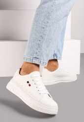 Białe Casualowe Sneakersy na Grubej Podeszwie z Metalicznymi Wstawkami Vailia. Białe obuwie sportowe damskie Born2be, bez zapięcia. Za 64.99 zł.