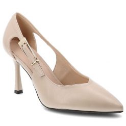 Czółenka damskie Vinceza, cholewka ze skóry ekologicznej o gładkim wykończeniu elegancki fason z wycięciem po boku, beżowe, 62288. Brązowe czółenka damskie VINCEZA, bez wzorów, ze skóry ekologicznej, bez obcasa, na obcasie. Za 118.90 zł.