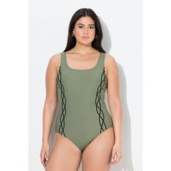 Damskie Strój kąpielowy lamówka bez miękkich miseczek okrągły dekolt. Zielone stroje jednoczęściowe Ulla Popken, bez wzorów, z elastanu. Za 139.99 zł.