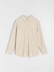 Koszula z domieszką lnu - beżowy. Brązowe koszule damskie Sinsay, l, bez wzorów, bez kołnierzyka, bez ramiączek. Za 39.99 zł.