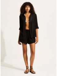 Seafolly Koszula w kolorze czarnym rozmiar: S. Czarne koszule damskie Seafolly, s, bez wzorów, z bawełny, bez kołnierzyka, bez ramiączek. Za 118.28 zł.